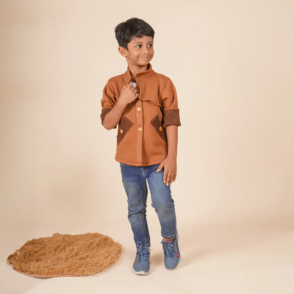 Earth-Tone Quilted Jacket for Boys